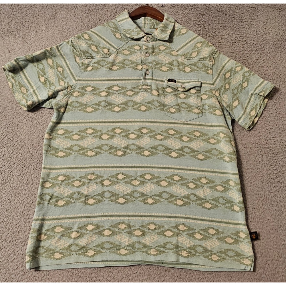 Howler Brothers Ranchero Polo Mens Medium Sage Green Geometric Cotton Snap Shirt